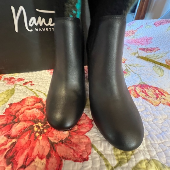 Nanette Lepore Black Leather Floral Knit Boots - Picture 4 of 11